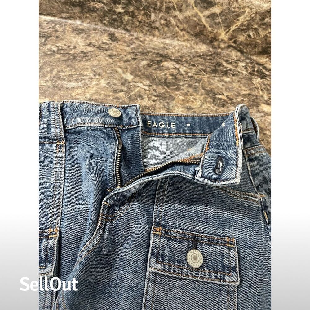 American Eagle Women's Size 00 Blue Denim Mini Skirt Distressed (sku389) - Picture 9 of 12